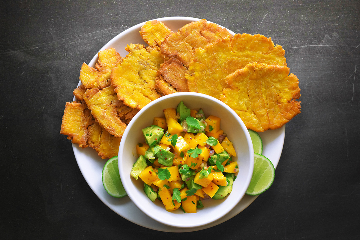 Fried Green Plantains with Mango Avocado Salsa Original Strength
